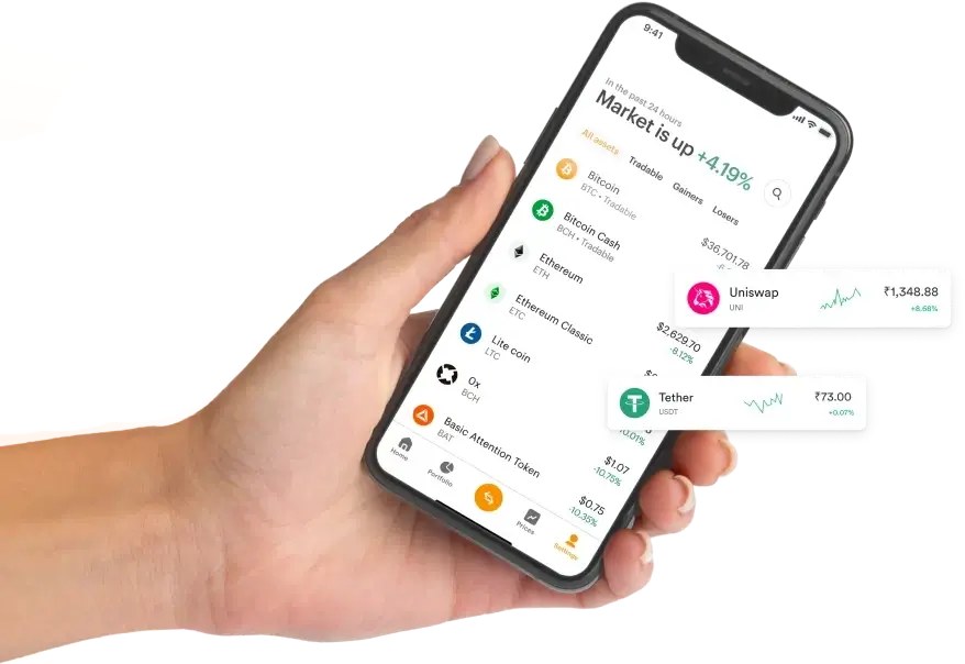 Crypto trading dashboard on a smartphone